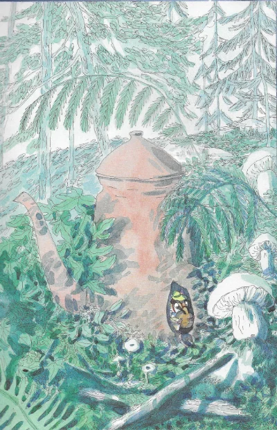 Une théière comme refuge dans Le loir à la théière, éditions Sarbacane